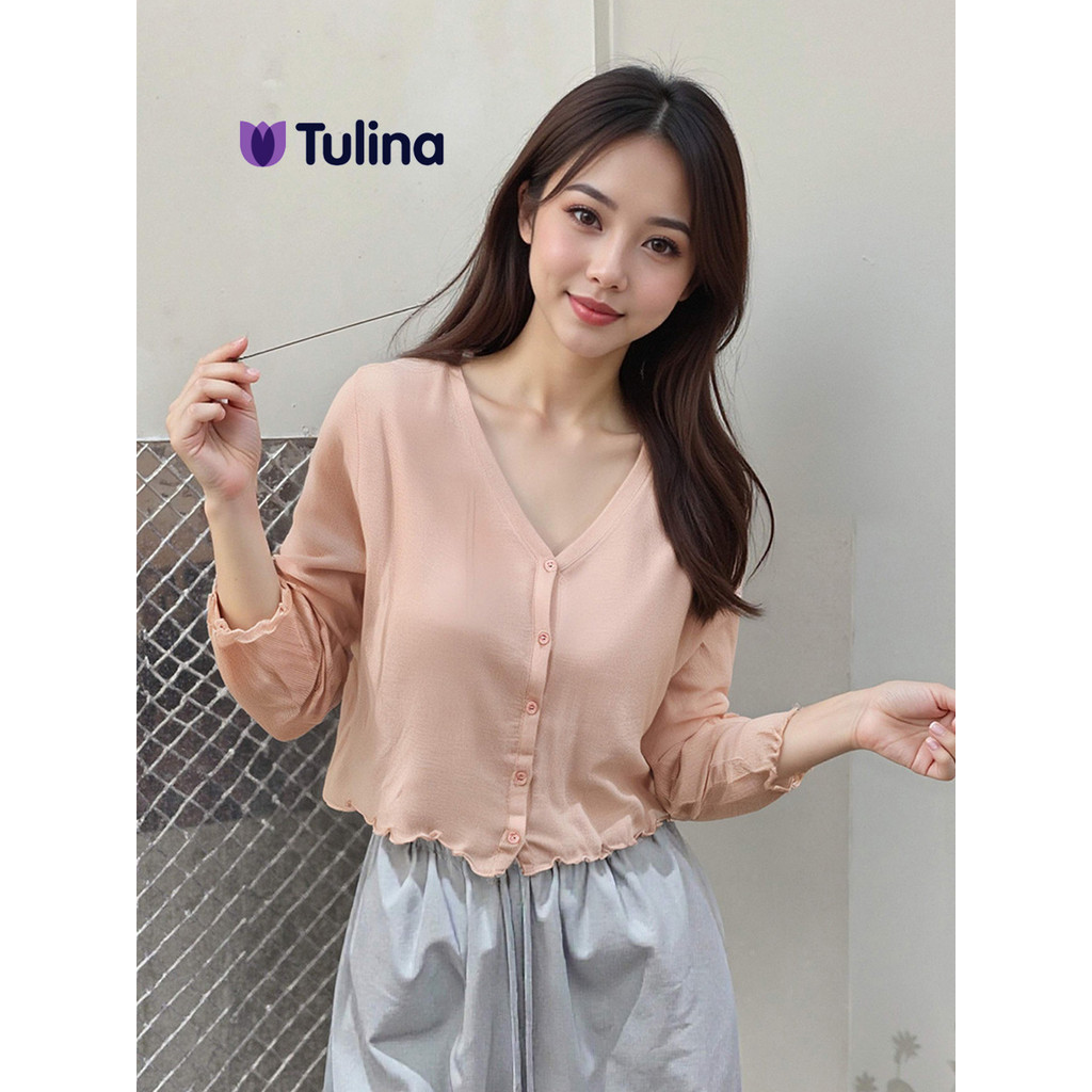 เสื้อคาร์ดิแกนแขนยาว เสื้อถัก เรียบง่าย
