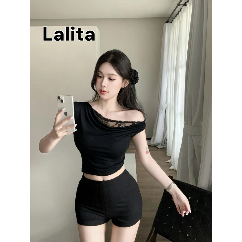 พร้อมส่ง เสื้อท็อปสตรีลูกไม้เซ็กซี่ เสื้อปาดไหล่ ดีเทลแต่งลูกไม้  ลูกไม้เนื้อนิ่ม ไม่คันไม่ Lalita