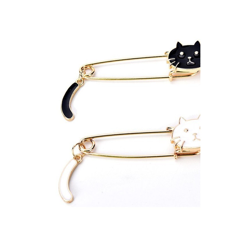 3m7 จัดส่งภายใน 24 ชั่วโมง เข็มกลัด รูปแมว สีดำ/ขาว น่ารัก สำหรับผู้หญิง มี 2 สี รุ่น cat