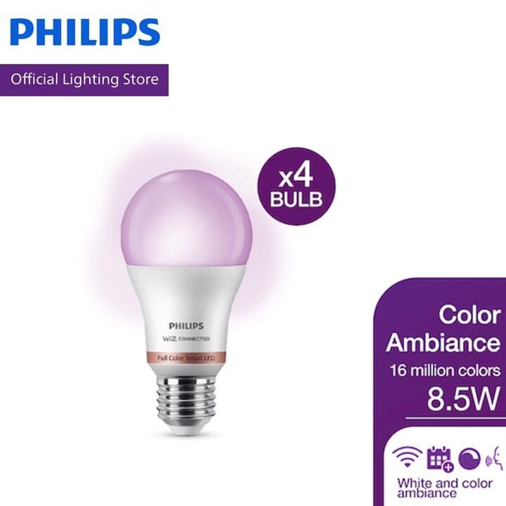 [แพ็ค4]Philips WiZ Color Ambiance bulb - หลอดไฟเปลี่ยนสีอัจฉริยะ เปลี่ยนสีได้ 16 ล้านสี 8.5 วัตต์