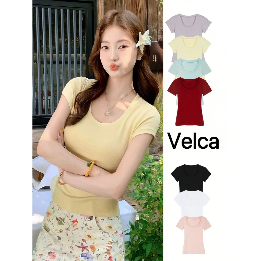 พร้อมส่งจากกทม เสื้อยืดผู้หญิง เสื้อยืดคอกลม ผ้านุ่มใส่สบาย แฟชั่นสไตล์เกาหลี Velca