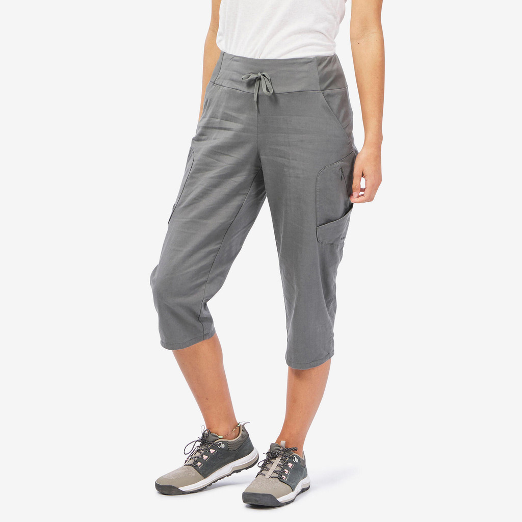 กางเกงขาส่วนใส่เดินป่าสำหรับผู้หญิงรุ่น NH500 - เทากากี | Women's Cropped Hiking Trousers - NH500 - 
