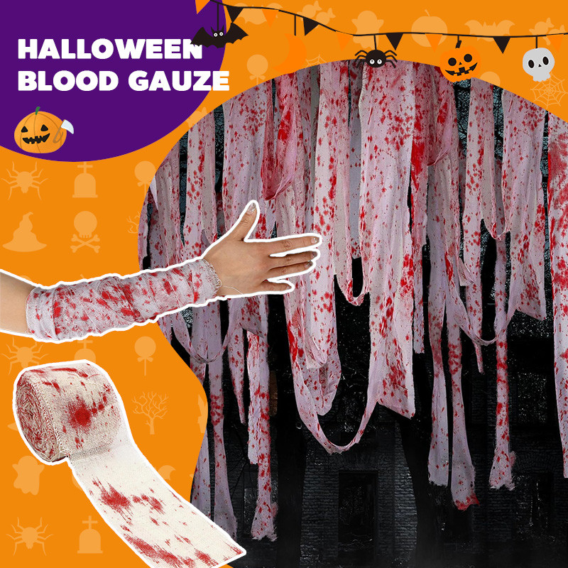 🎃🎃 Halloween [ส่งจากกรุงเทพฯ]ฮาโลวีนผ้าก๊อซลายเปื้อนเลือด, เทปเตือน, เทบแยกโซน, ผ้าพันแผลเปื้อนเลือด, ตกแต่งงานฮาโลวีน