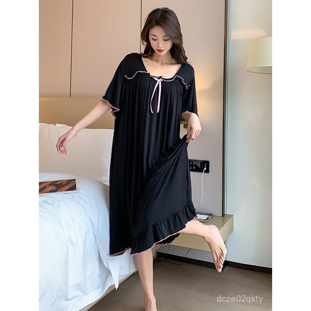 ชุดนอนผู้หญิงไซส์ใหญ่มาใหม่2-300ชุดนอนยาวกลางขนาดใหญ่ mm ชุดนอนสไตล์บางสบายสำหรับฤดูร้อน ins ลม