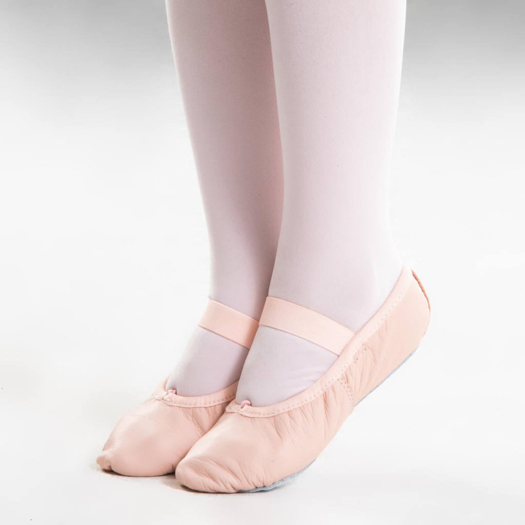 รองเท้าบัลเลต์ Demi-Pointe แบบพื้นรองเท้าเต็มสำหรับเด็ก (สีชมพู) - ชมพูมุก | Kids' Full Sole Leather
