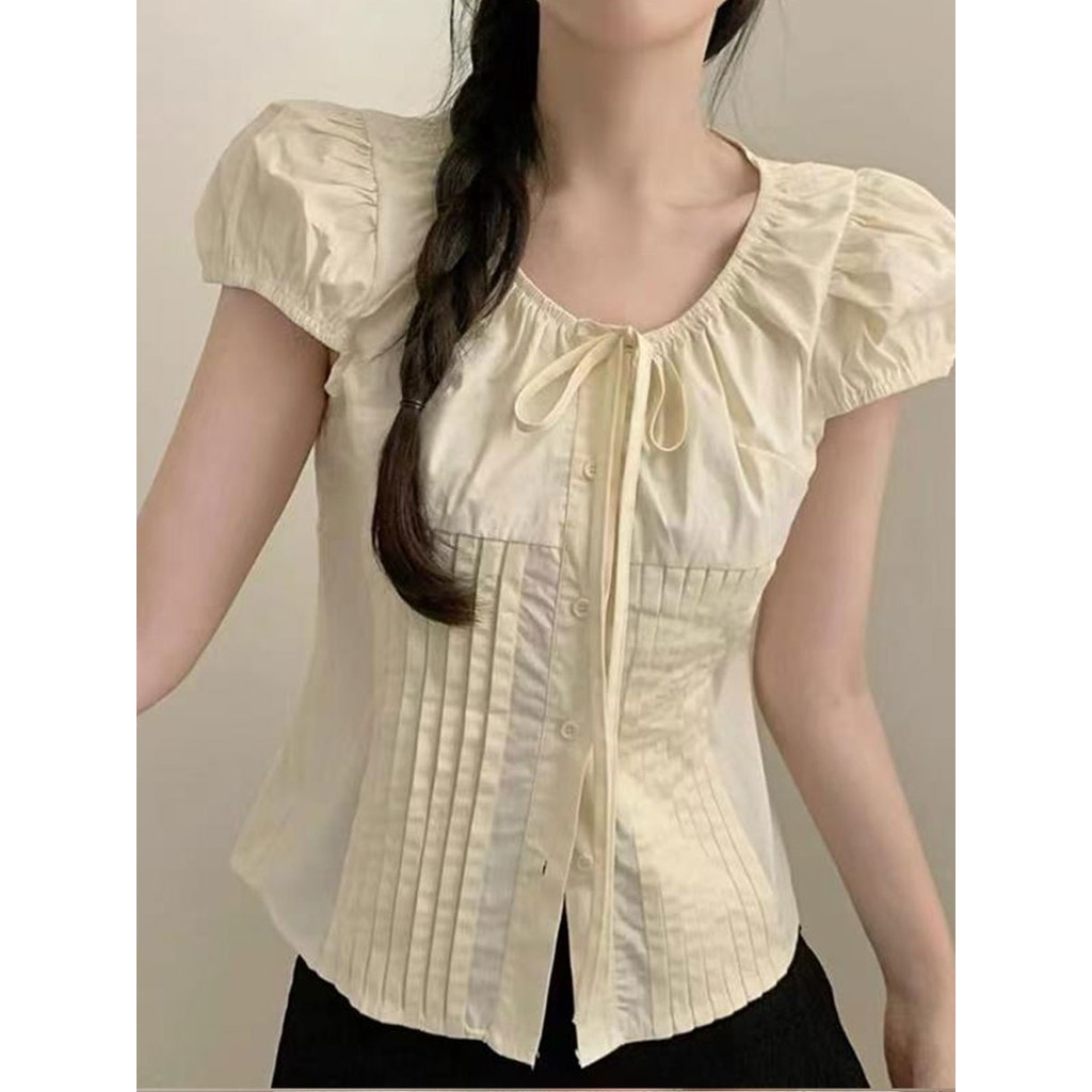 เสื้อเชิ้ตแขนสั้นผู้หญิง ไซส์ใหญ่ ดีไซน์สีขาว เสื้อคาร์ดิแกนบล็อกเนื้อและสลิมมิ่ง ไซส์เล็ก