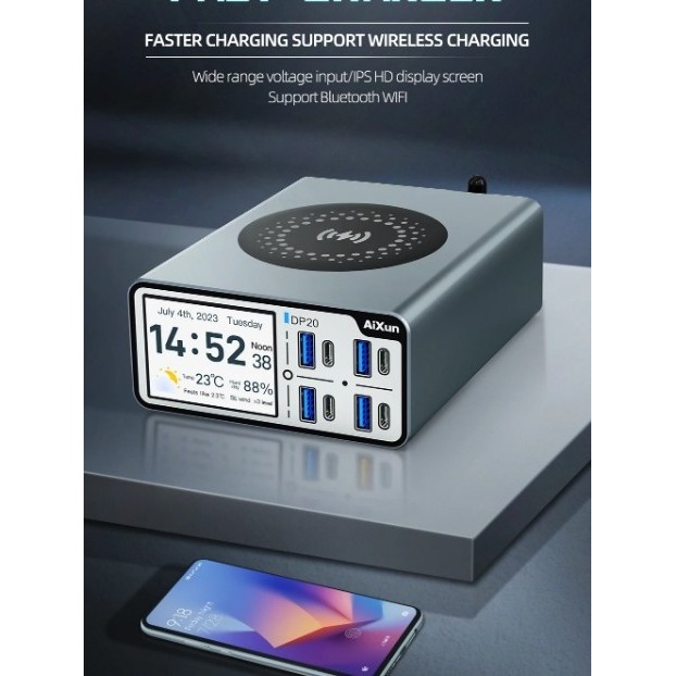 Aixun DP20 เครื่องชาร์จอัจฉริยะแบบตั้งโต๊ะสำหรับ iPhone แท็บเล็ต Android