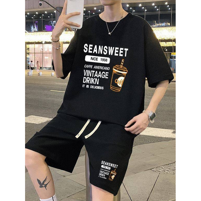 ชุดเซตผู้ชาย แขนสั้นขาสั้น สกรีนลายเสื้อ+กางเกง SH54