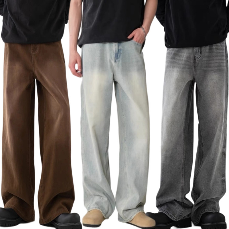 Baggy Jeans S-4XL กางเกงยีนส์ผู้ชายขากว้าง ไซลินไดรต์ พอดี คอปกปานกลางพอดีเก็บอย่างดี