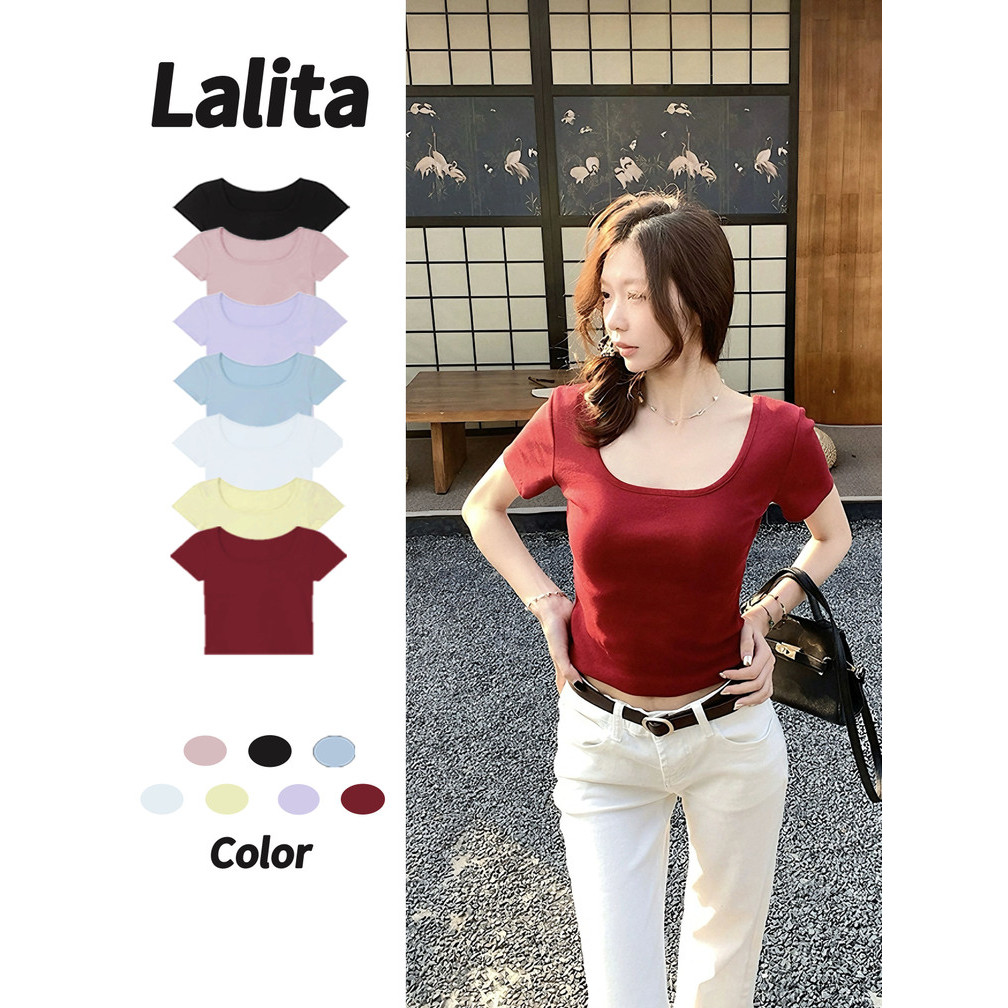 พร้อมส่งจากกทม ✨เสื้อยืดแขนสั้นผ้าไหมน้ำแข็งผู้หญิง  Lalita