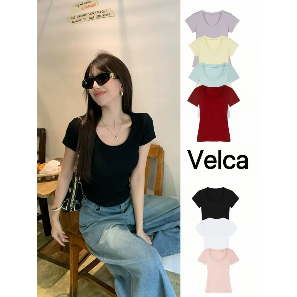 พร้อมส่งจากกทม  เสื้อยืดผู้หญิง เสื้อแขนสั้น ทรงสลิมฟิต สีสันสดใส Velca