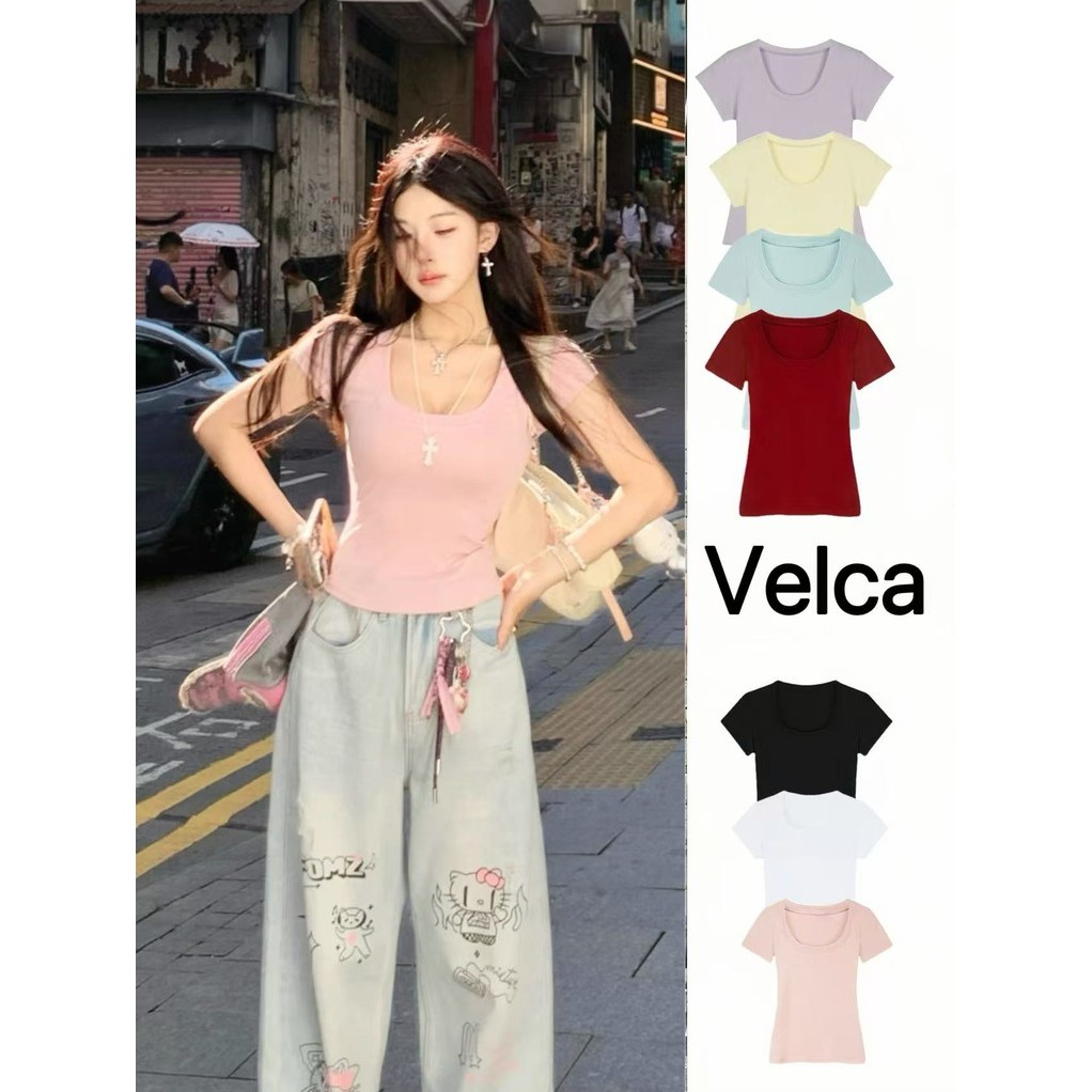 พร้อมส่งจากกทม  เสื้อยืดสีทึบสไตล์เกาหลีทรงเข้ารูปและใช้งานได้หลากหลาย Velca