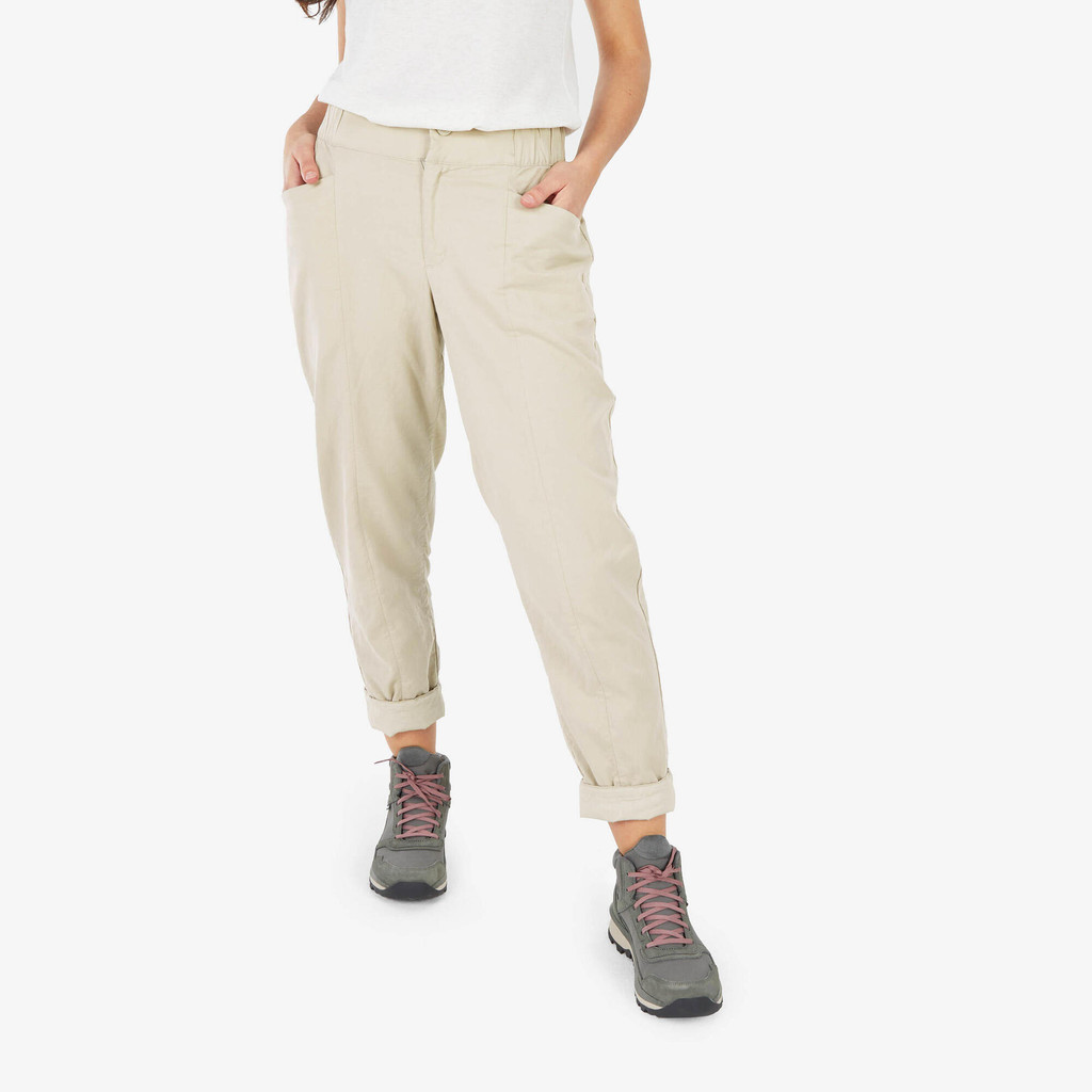 กางเกงขายาวสำหรับผู้หญิงรุ่น NH500 - เบจจันทรคติ | Women’s Hiking Linen Trousers NH500 - Beige - Lun