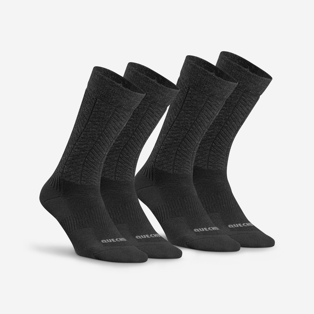 ถุงเท้าเดินป่ากันหนาวข้อกลางรุ่น MH500 (สีดำ) - ดำรมควัน | Warm hiking socks, SH500 Mid - Black - Sm