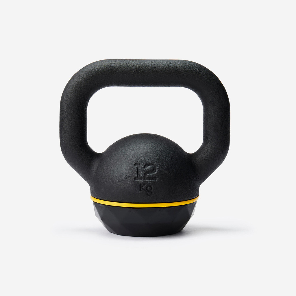 ตุ้มน้ำหนักเหล็กหล่อพร้อมฐานยาง 12 กิโลกรัม - ดำ,เหลือง | Cast Iron Kettlebell with Rubber Base - 12