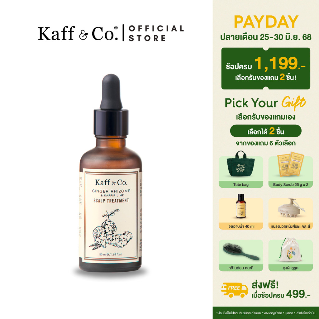 Kaff & Co. ทรีทเม้นท์ขิง ลดผมร่วง เสริมผมเกิดใหม่ ชะลอผมหงอก ช่วยให้รากผมและหนังศีรษะแข็งแรง 50 ml
