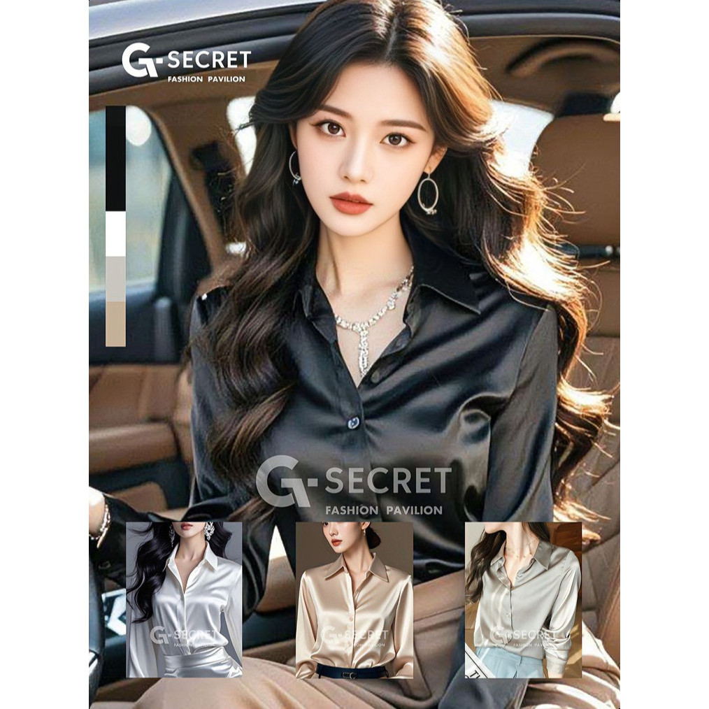 พร้อมส่ง เสื้อเชิ้ต แขนยาว คอปก ผ้าซาติน ลื่นๆ ใส่สบายมาก ดีไซน์เว้าเอว ทรงสวยเก๋มาก แมทซ์ได้กับทุกลุคทุกสไตล์