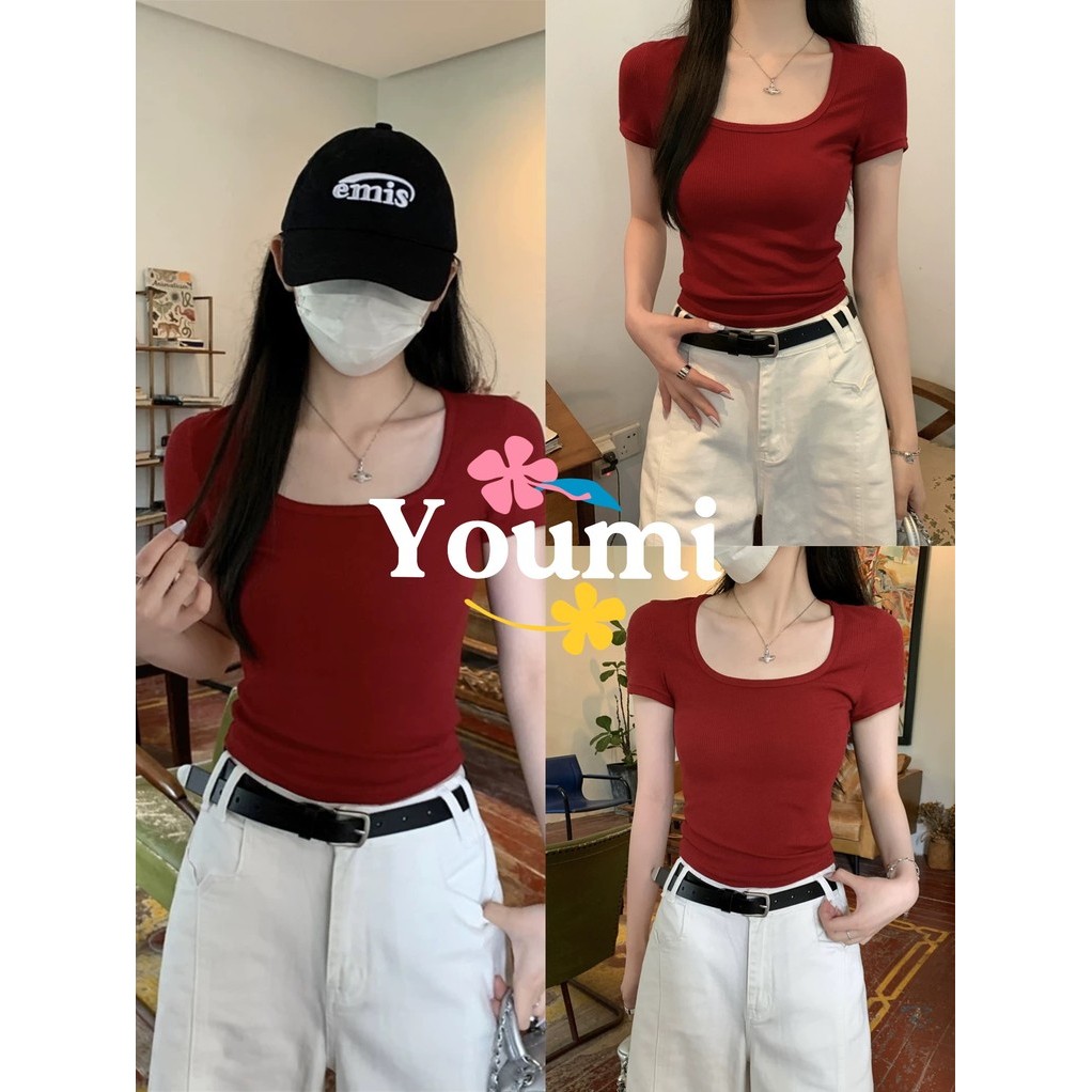 พร้อมส่ง เสื้อครอปคอเหลี่ยม ผ้ายืดยูนิ มีสีให้เลือกมากมาย  ผ้านุ่มใส่สบาย แฟชั่นสไตล์เกาหลี YOUMI