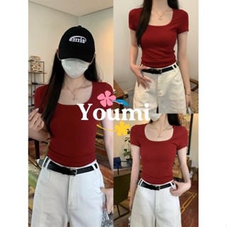 พร้อมส่ง เสื้อครอปคอเหลี่ยม ผ้ายืดยูนิ มีสีให้เลือกมากมาย  ผ…