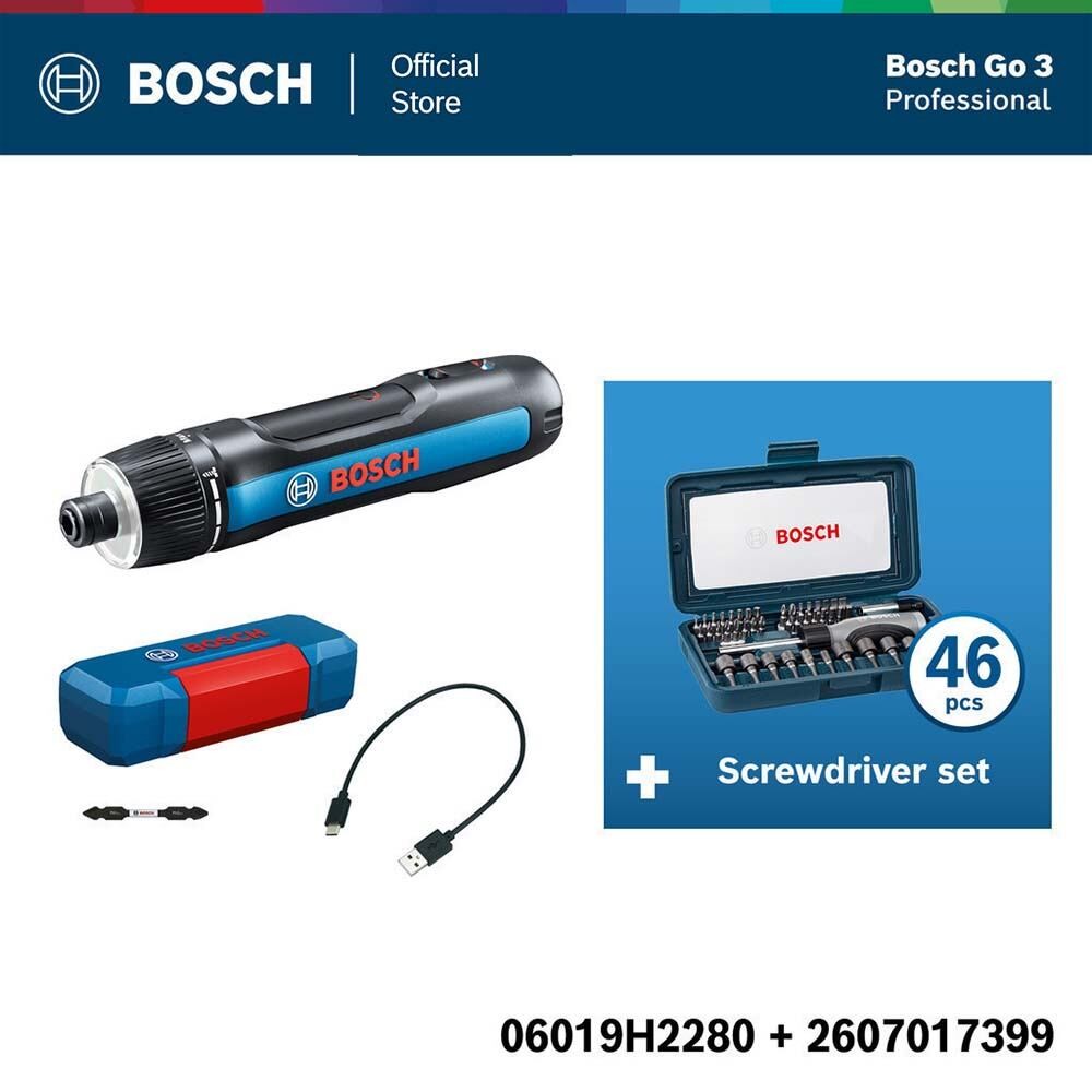 ชุดสุดคุ้ม Bosch GO 3 (SOLO) หัวล็อค Universal และ ชุดไขควงมือ 46 ชิ้น
