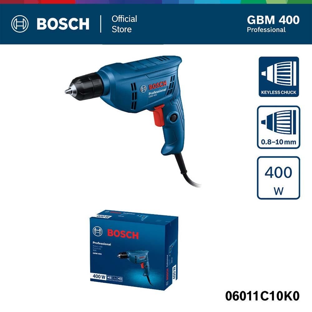 BOSCH สว่านไฟฟ้า 3 หุน (ปรับรอบ ซ้าย-ขวา)  2,800 รอบ 400 วัตต์ รุ่น GBM 400 ประกันนาน 12 เดือน