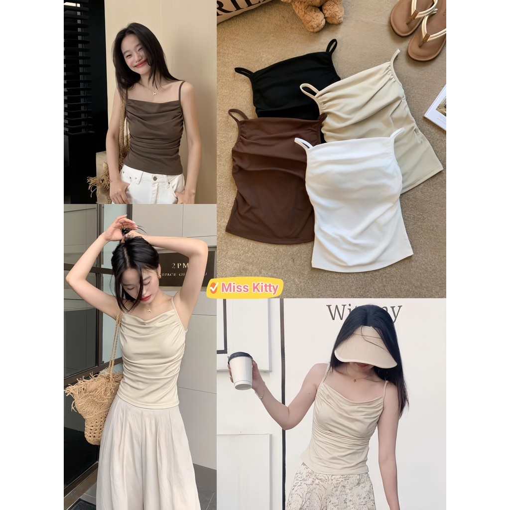 พร้อมส่ง สายเดี่ยว เสื้อท่อนบน มีฟองน้ำ สไตล์เกาหลี เซ็กซี่ เข้ารูป ผ้าใส่สบาย"FY3508"🎀Miss Kitty❤️