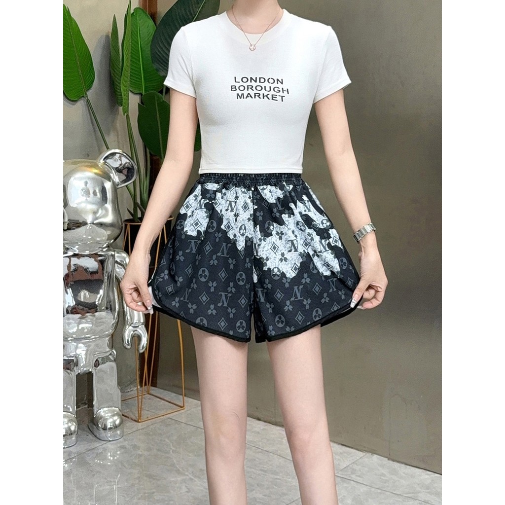CD HOME กางเกงขาสั้นผู้หญิงเอวสูงลายเเฟชั่นใหม่ | ใส่ได้หลากสไตล์ในตัวเดียว ผ้าใส่สบายดีระบายอากาศ แฟชั่นQC-KZ9003