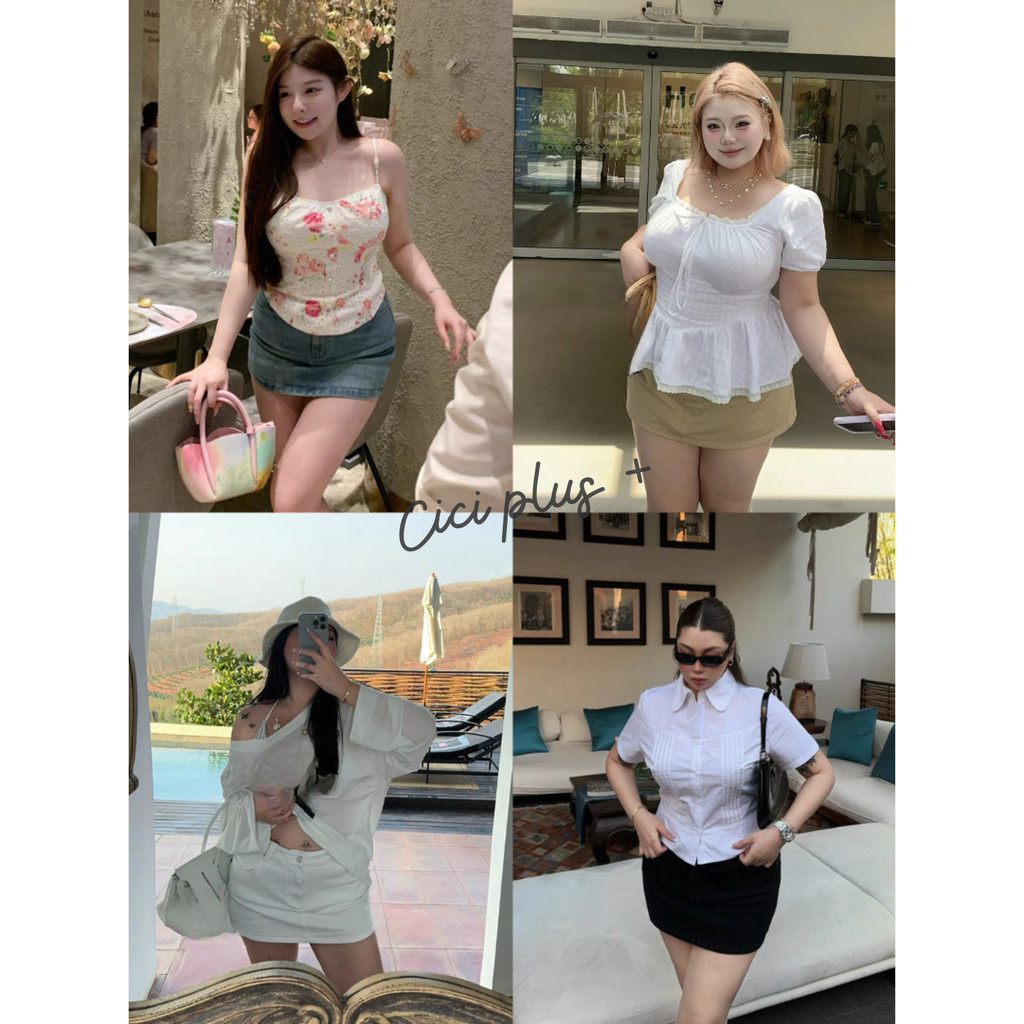CiCi Plus+(829-1)กระโปรงกางเกงยีนส์สั้นเอวสูง ทรงคลาสสิค เก็บทรงสวยเป๊ะดีงามสไตล์สาวพลัสไซส์