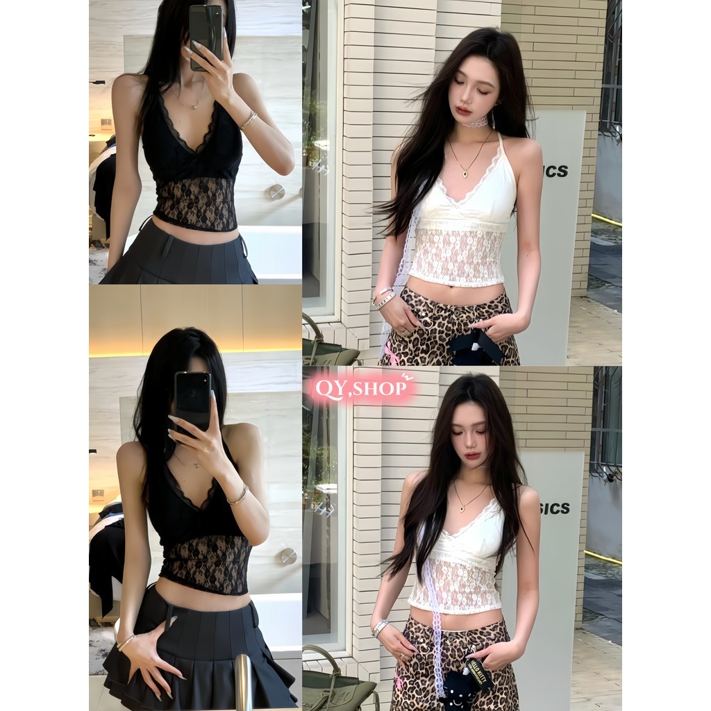 QY.Shop⭐️สินค้าราคาพิเศษ⭐️พร้อมส่ง  เสื้อสายเดี่ยวลูกไม้ สม็อคหลัง ขอบซีทรู น่ารัก "FYZ2729"