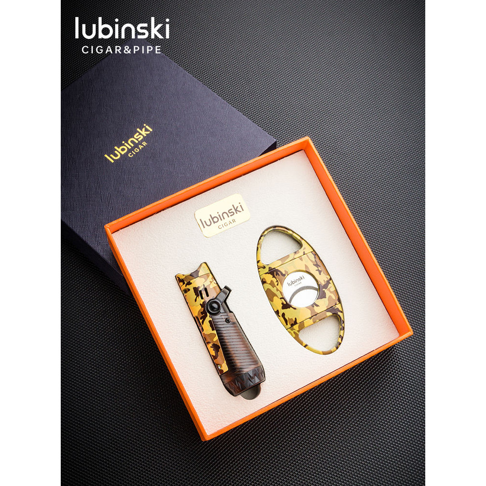 กรรไกรคมระดับเริ่มต้น Lubinski ชุดไฟแช็คบุหรี่แบบกดสองครั้ง กล่องของขวัญซิการ์ ไฟแช็คสองชิ้น 3PPZ