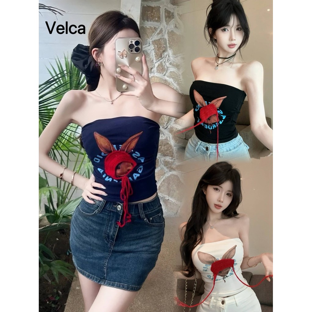 พร้อมส่ง เสื้อเกาะอกแฟชั่น มีฟองน้ำเย็บติดในตัว หวานเผ็ด เสื้อกั๊กสไตล์เกาหลีVelca