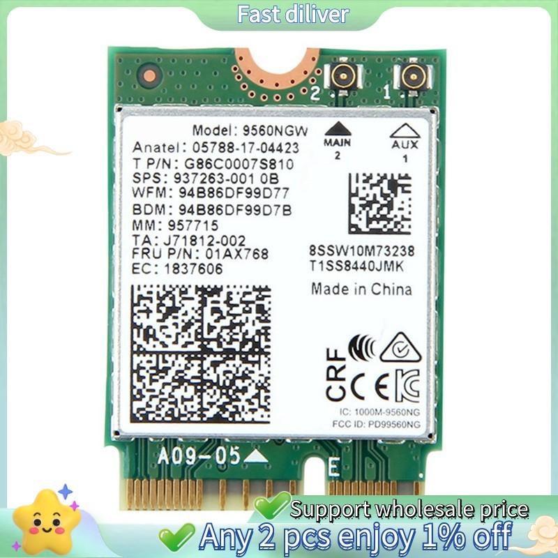 ในสต็อก-1730Mbps สําหรับ Dual Band ไร้สาย AC 9560 ชุดเดสก์ท็อปบลูทูธ 5.0 802.11Ac M.2 CNVI 9560NGW W