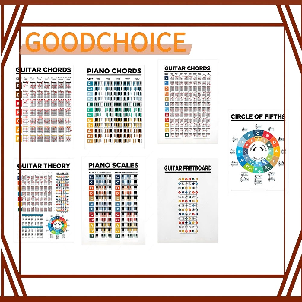 【Good】Chord Poster Basic Chords Muti-color Quality Material Beginners Piano Guitar