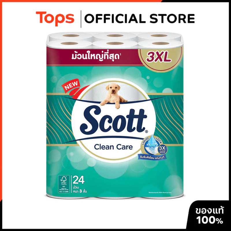 SCOTT สก๊อตต์คลีนแคร์กระดาษชำระม้วนใหญ่ที่สุด 3XL แพค 24ม้วน [8888336032078]