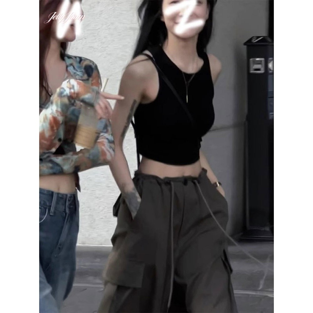 🎉ส่งจากไทย🎉เสื้อยืดแขนกุดแขนกุดสไตล์อเมริกันสำหรับผู้หญิงในช่วงฤดูร้อนแฟชั่นสาวฮอต