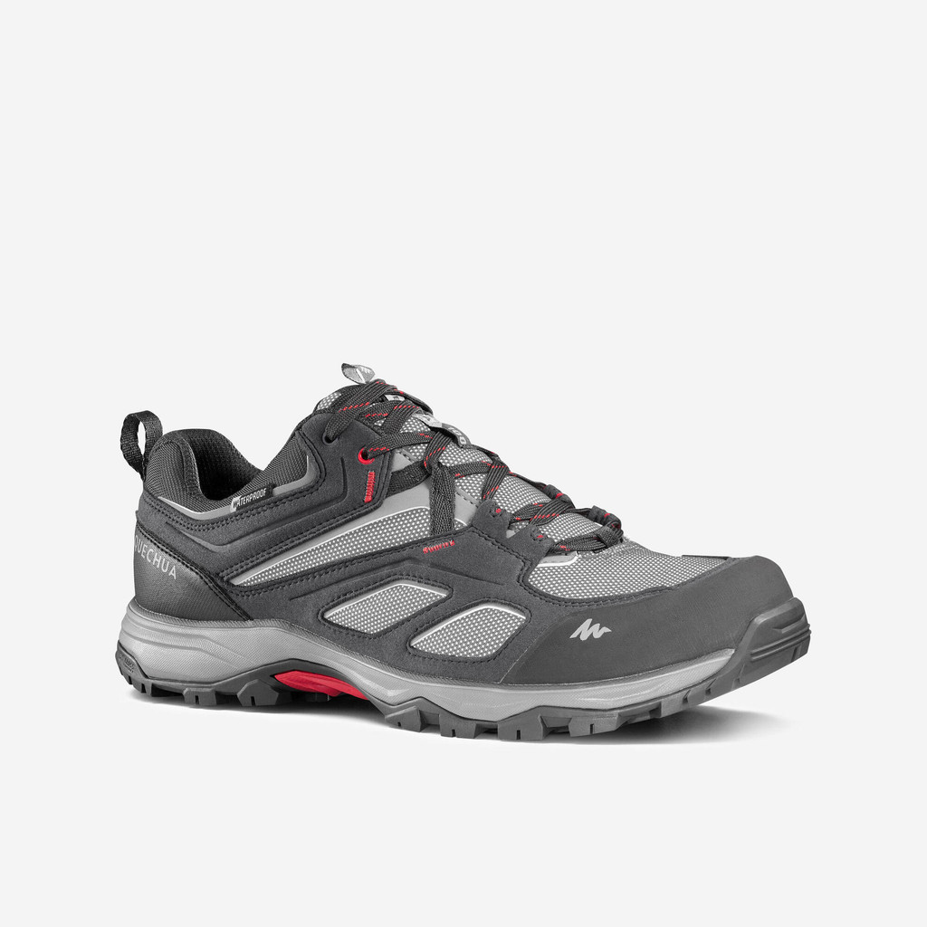 รองเท้าเดินป่ากันน้ำผู้ชาย รุ่น MH100  สีเทา - เทาคาร์บอน,แดงมะเขือเทศ | Men's Walking Shoes Grey - 