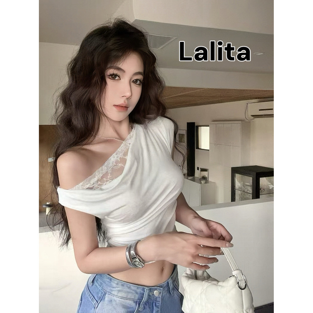 พร้อมส่ง เสื้อท็อปสตรีลูกไม้เซ็กซี่ เสื้อปาดไหล่ ดีเทลแต่งลูกไม้  ลูกไม้เนื้อนิ่ม ไม่คันไม่ Lalita