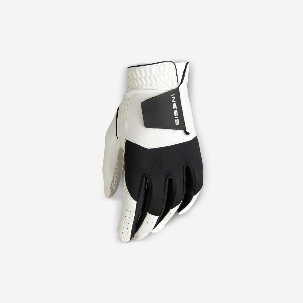 ถุงมือกอล์ฟสำหรับเด็กถนัดขวารุ่น 100 (สีขาว) - ขาวหิมะ,ดำรมควัน | Kids’ left-handed golf glove for right-handed player 1
