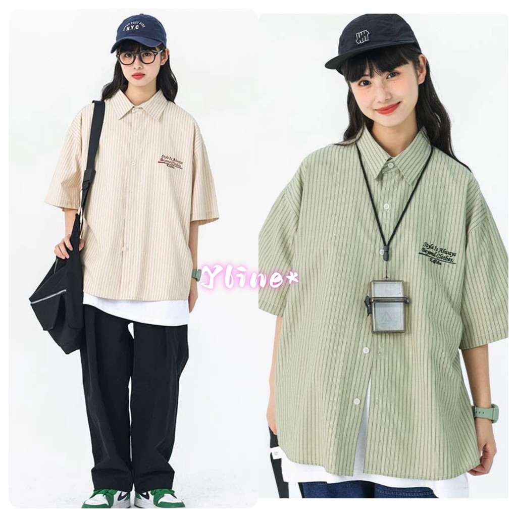 จัดส่งด่วน🌸เสื้อเชิ้ตแขนยาวทรงหลวมลำลองดีไซน์เรียบง่ายด้านบนเสื้อเชิ้ตลายปัก