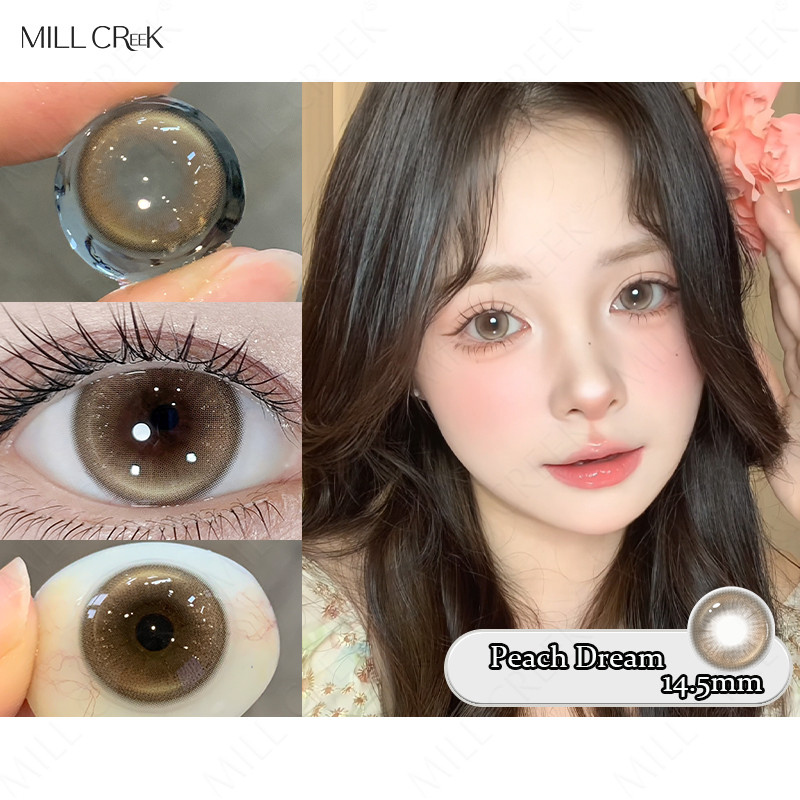 (0~-5.00&COD)MILL CREEK 2PCS คอนแทคเลนส์สีน้ำตาลอ่อนธรรมชาติสดใสคอนแทคเลนส์สำหรับสุภาพสตรี 14.5MM