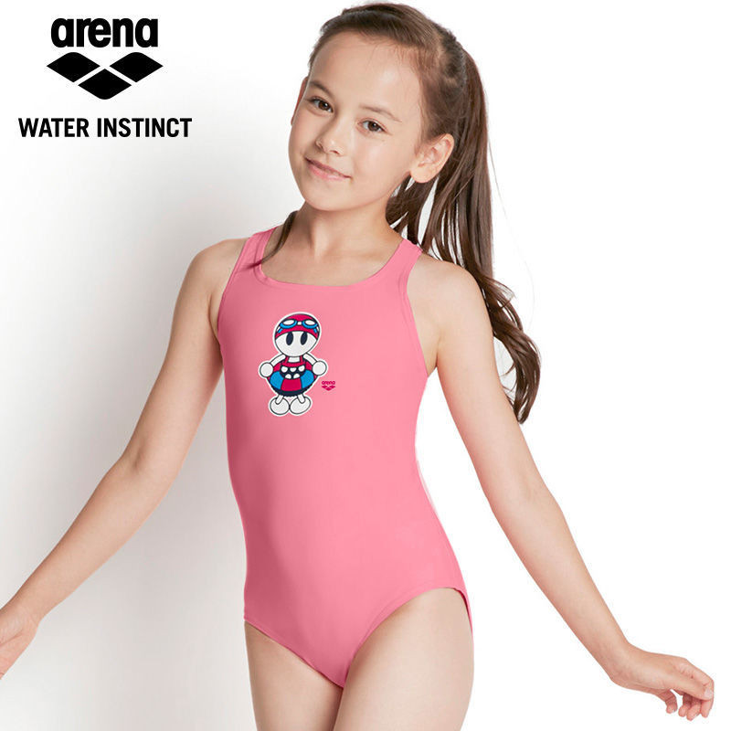 ins ชุดว่ายน้ำกันแดดสำหรับเด็กผู้หญิง Arena ชุดว่ายน้ำเด็กผู้หญิงอาเรน่าสีแดงแบบชิ้นเดียว