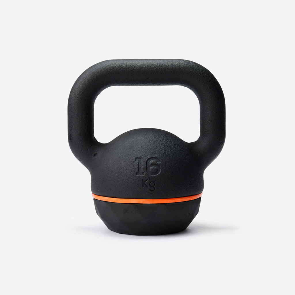 ตุ้มน้ำหนักเหล็กหล่อพร้อมฐานยาง (16 กิโลกรัม) - ดำ,ส้ม | Cast Iron Kettlebell with Rubber Base - 16 