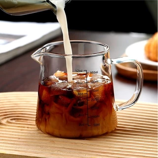 แก้ววัดขนาดพร้อมที่จับไม้กาแฟ ถ้วยตวงแก้วถ้วยนม Espresso แก้วกาแฟเอสเปรสโซ นม ทนความร้อนสูง ปากคู่ RIYA