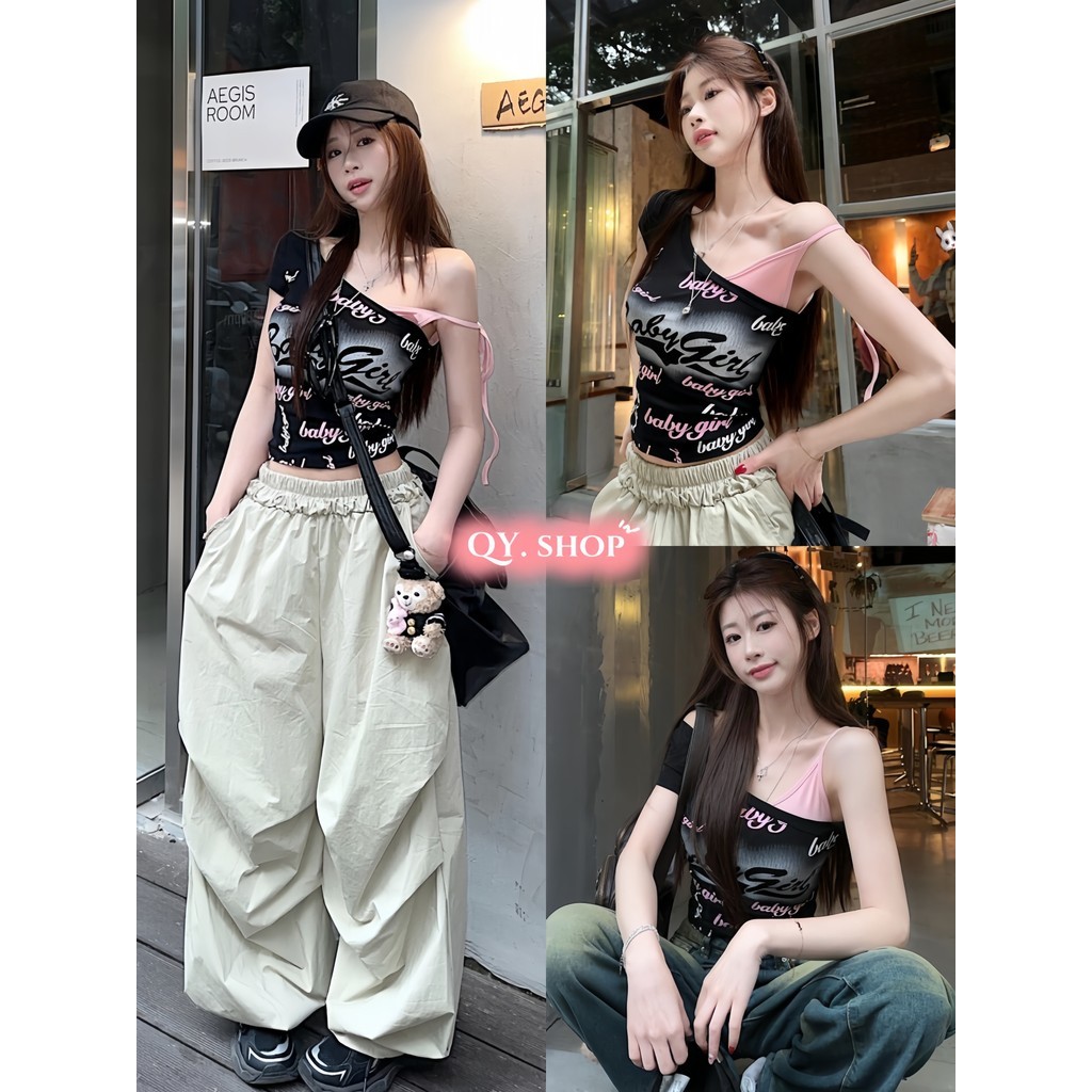 QY.Shop⭐️สินค้าราคาพิเศษ พิมพ์สั้นด้านนอกด้านบน เสื้อยืดแขนสั้นฤดูใบไม้ผลิฤดูร้อนสไตล์ใหม่ “FY5169” – โปรปัง