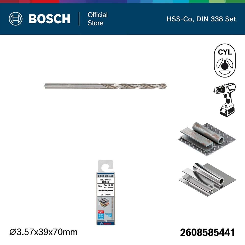 BOSCH ดอกเจาะเหล็ก HSS-G (9/64" 3.6mm.) - 10 Pcs.