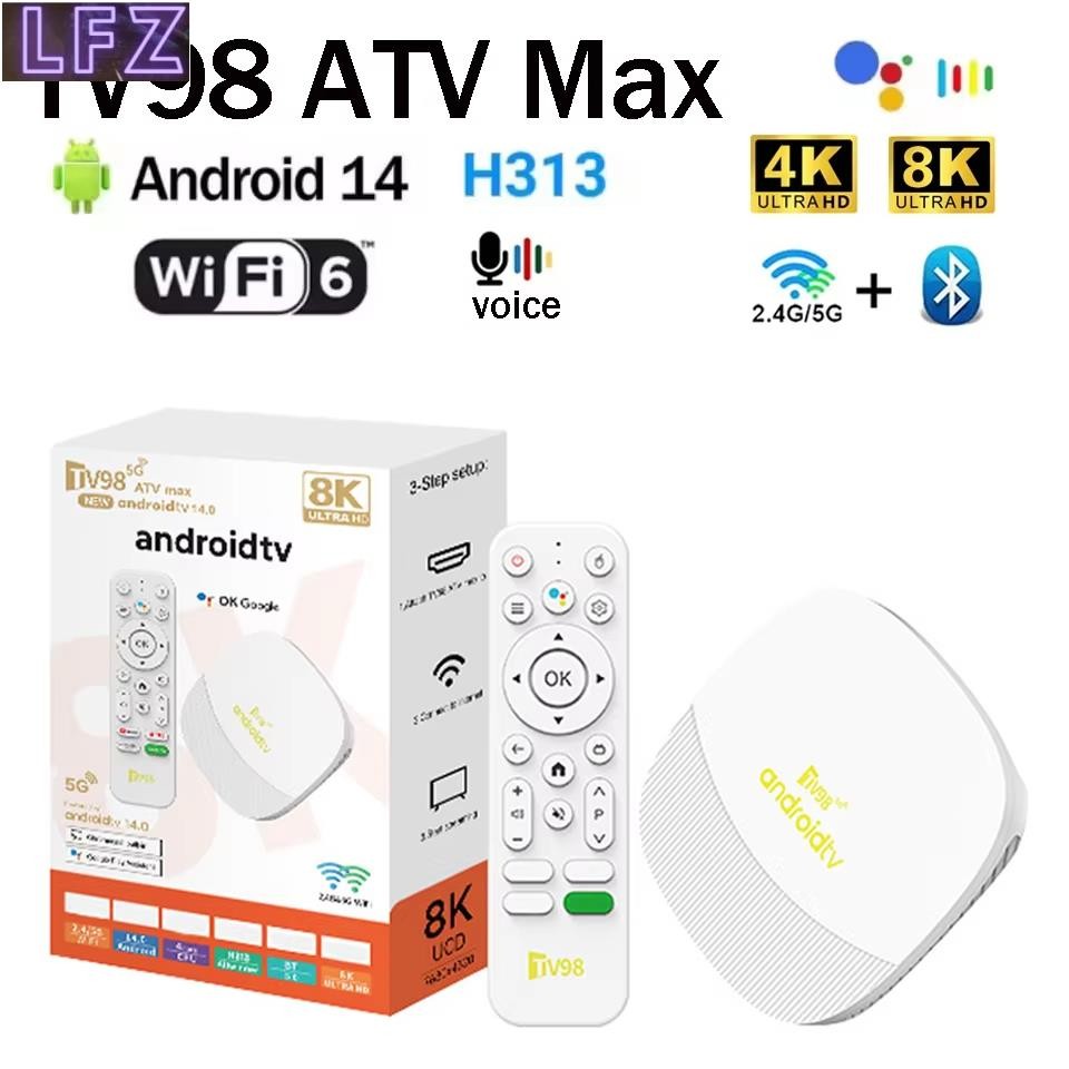 Tv98 ATV Max กล่องสมาร์ททีวี Android 14 AIIwinner H313 Media Player 4K 8K HDR 10 + Dual Wifi6 4G/5G 