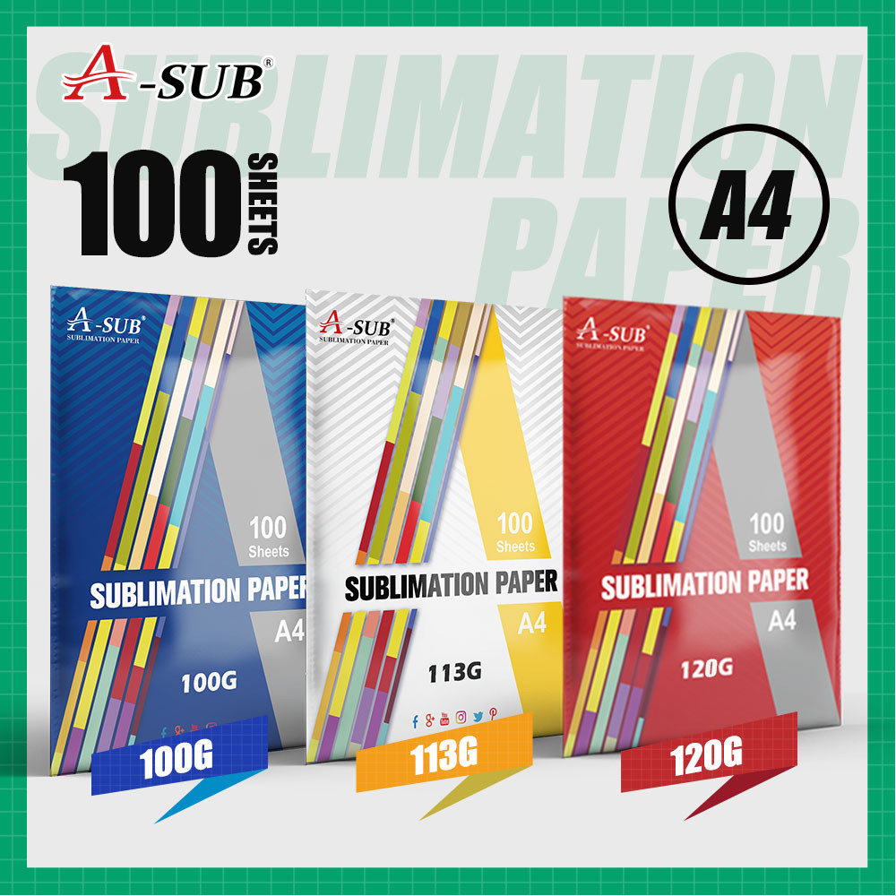 A-SUB Sublimation Paper A4 (100 แผ่น) | กระดาษซับลิเมชั่น สำหรับ Inkjet | พิมพ์เสื้อ แก้ว หมอน DIY