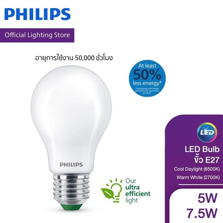 Philips LED EyeComfort รุ่น Ultra Efficient ขั้ว E27 กำลังไฟ 5W, 7.5W อายุการใช้งาน 50,000 ชม.
