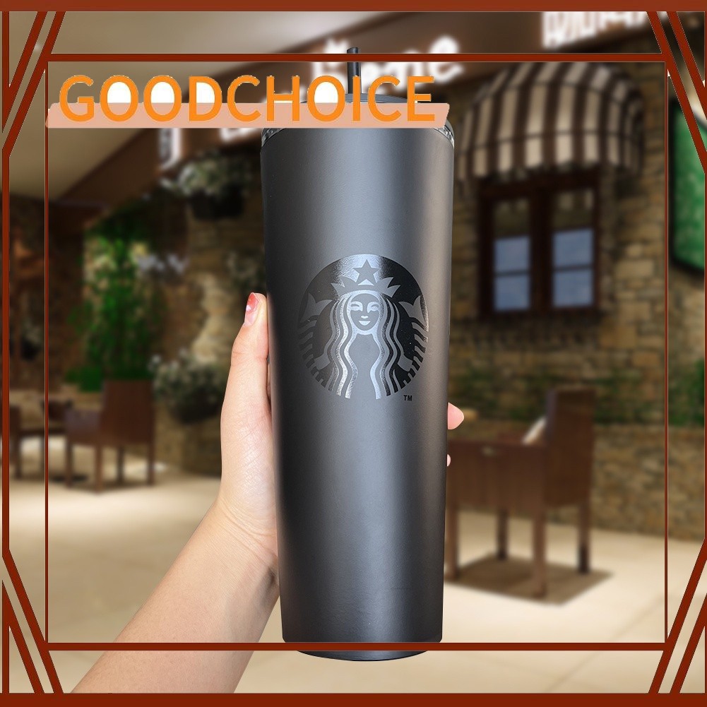 【GOODCHOICE】สตาร์บัคส์แฟชั่นเดียวกันพลาสติกสีดำเป็นมิตรกับสิ่งแวดล้อมถ้วยน้ำ 473ML, 710ML สองข้อกำหนด