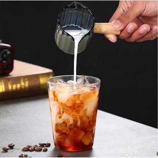 แก้ววัดขนาดพร้อมที่จับไม้กาแฟ ถ้วยตวงแก้วถ้วยนม Espresso แก้วกาแฟเอสเปรสโซ นม ทนความร้อนสูง ปากคู่ RIYA